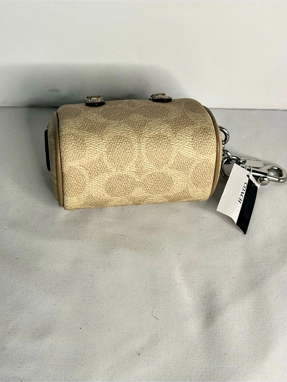 Coach Mini Rowan Bag Charm In Signature Canvas Chalk/Tan - Picture 5 of 5